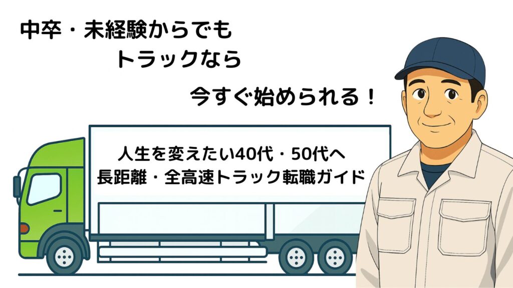 中卒や未経験でも40代・50代から長距離トラックドライバーに転職できることを示すイラスト