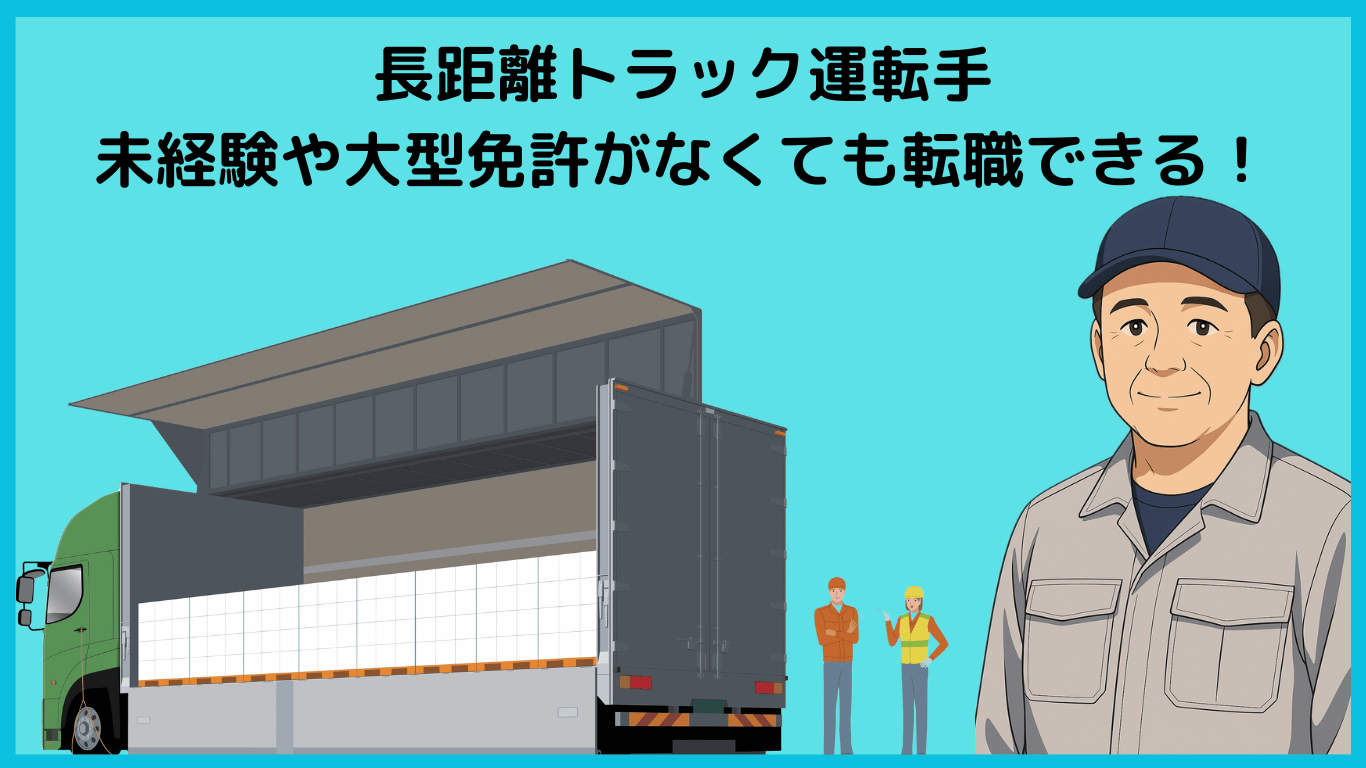 未経験や大型免許がなくても始められる長距離トラック運転手のイラストと笑顔の男性ドライバー