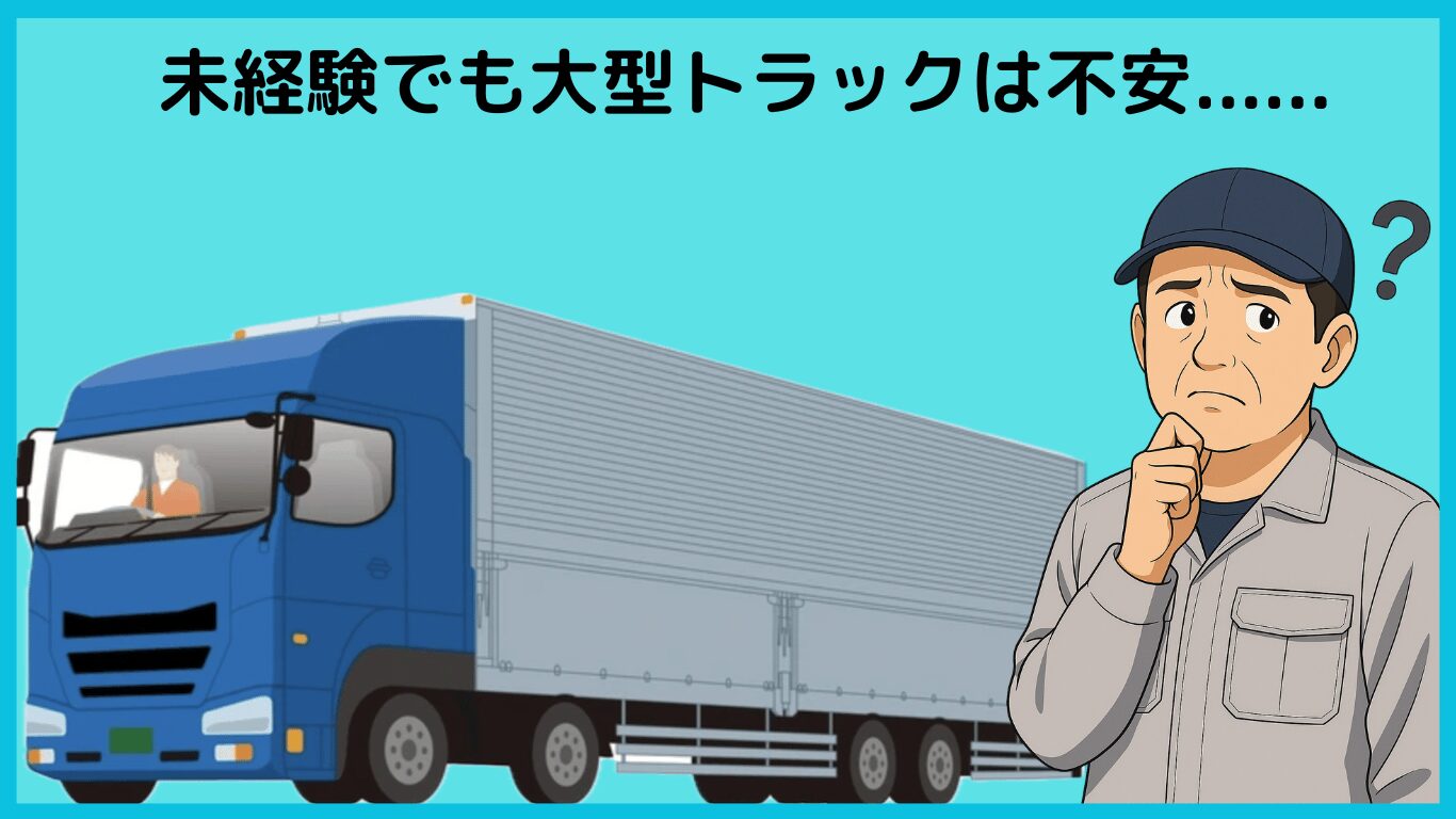 大型トラックを前に未経験での挑戦に不安を感じているドライバーのイラスト