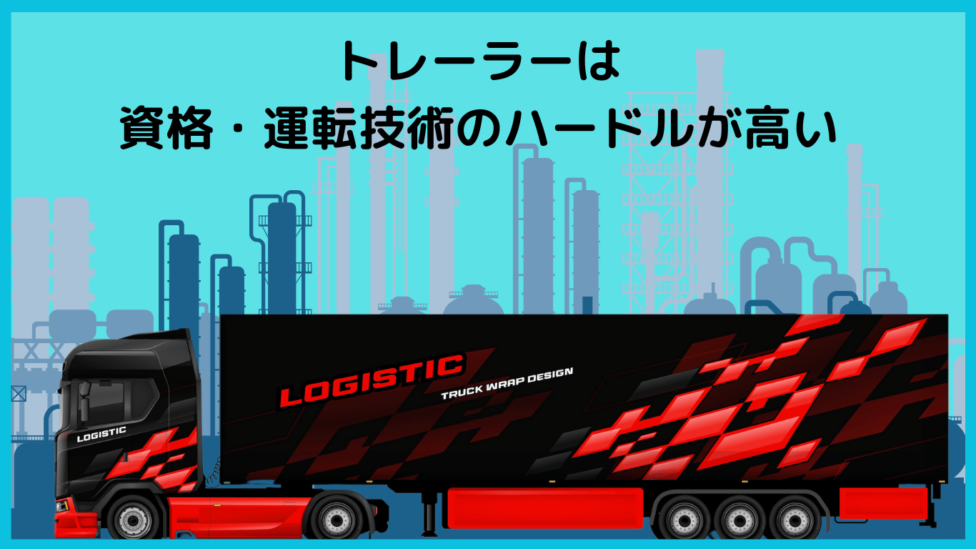 トレーラー運転には資格と高度な運転技術が必要なことを表すイラスト