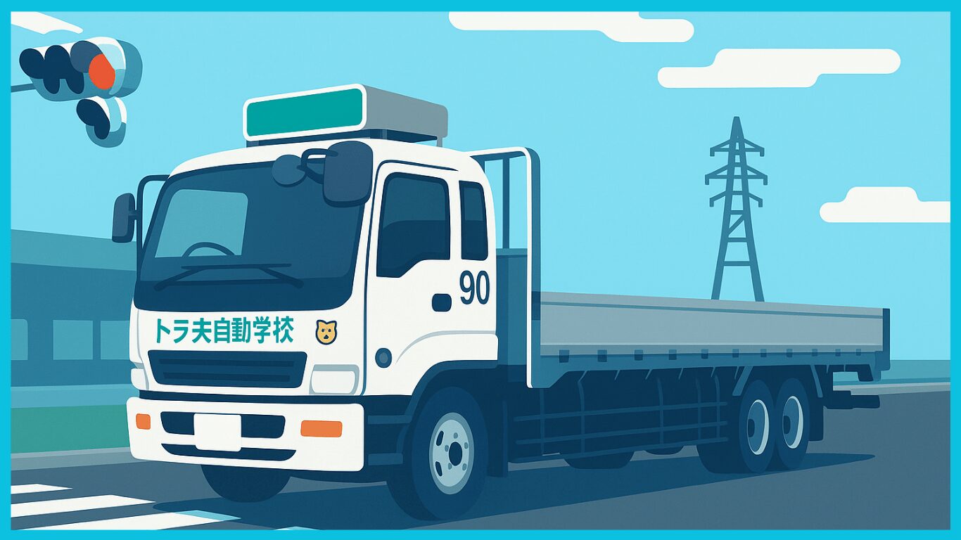 大型免許の取得支援があるトラック運転専門の自動車学校のイラスト