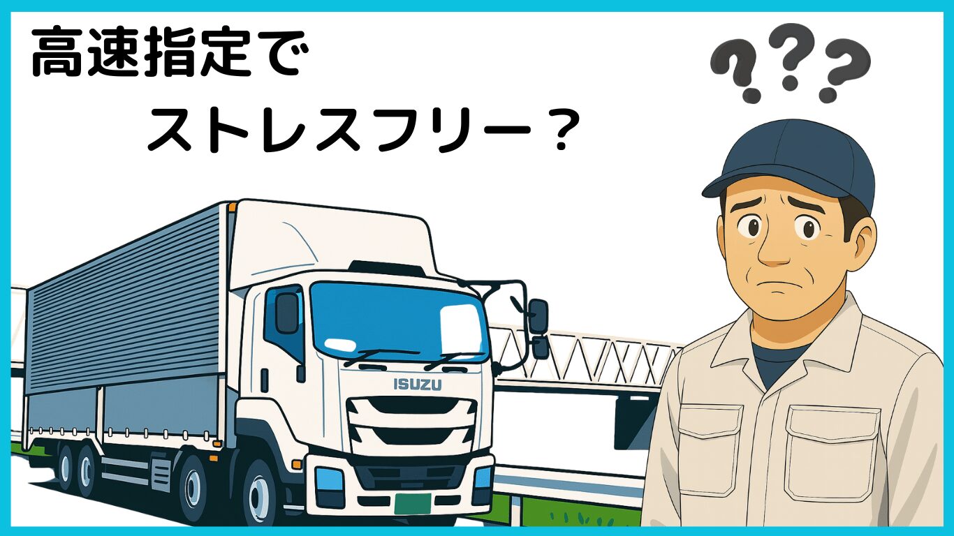 高速指定の運行が本当にストレスフリーか疑問を持つトラック運転手のイラスト