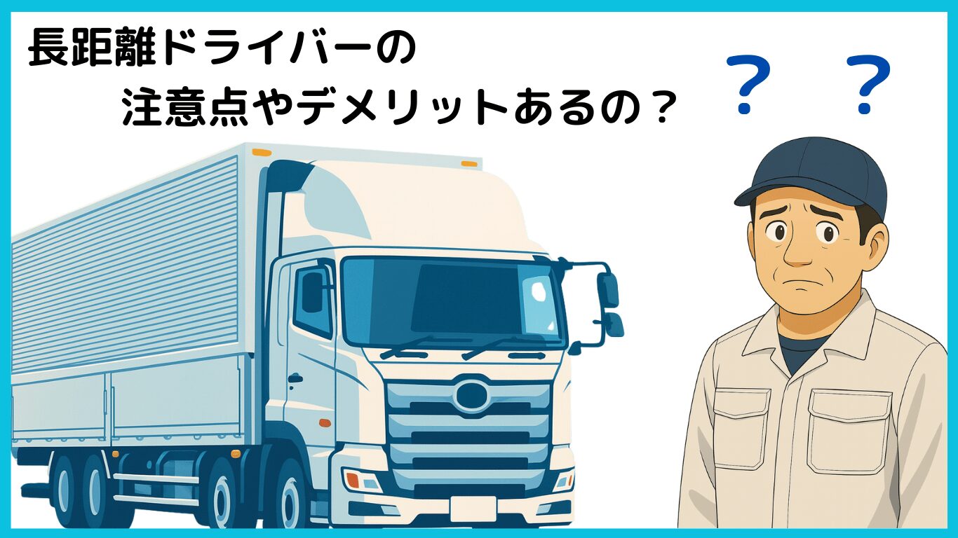 長距離ドライバーの注意点やデメリットに疑問を抱く男性ドライバーのイラスト