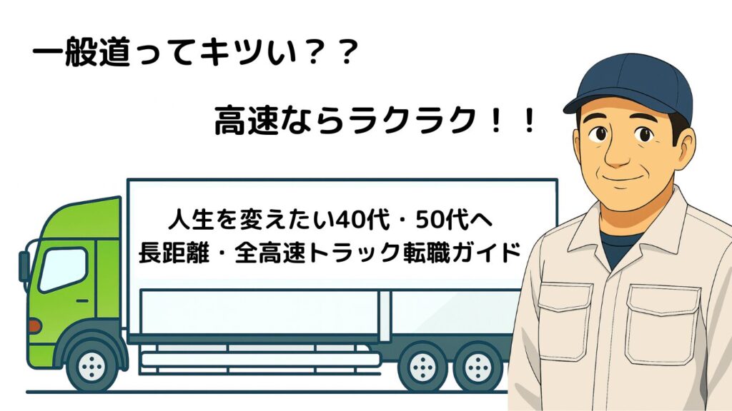 一般道より高速道路を走る長距離トラック運転手はストレスが少なく快適に働けることを示すイラスト