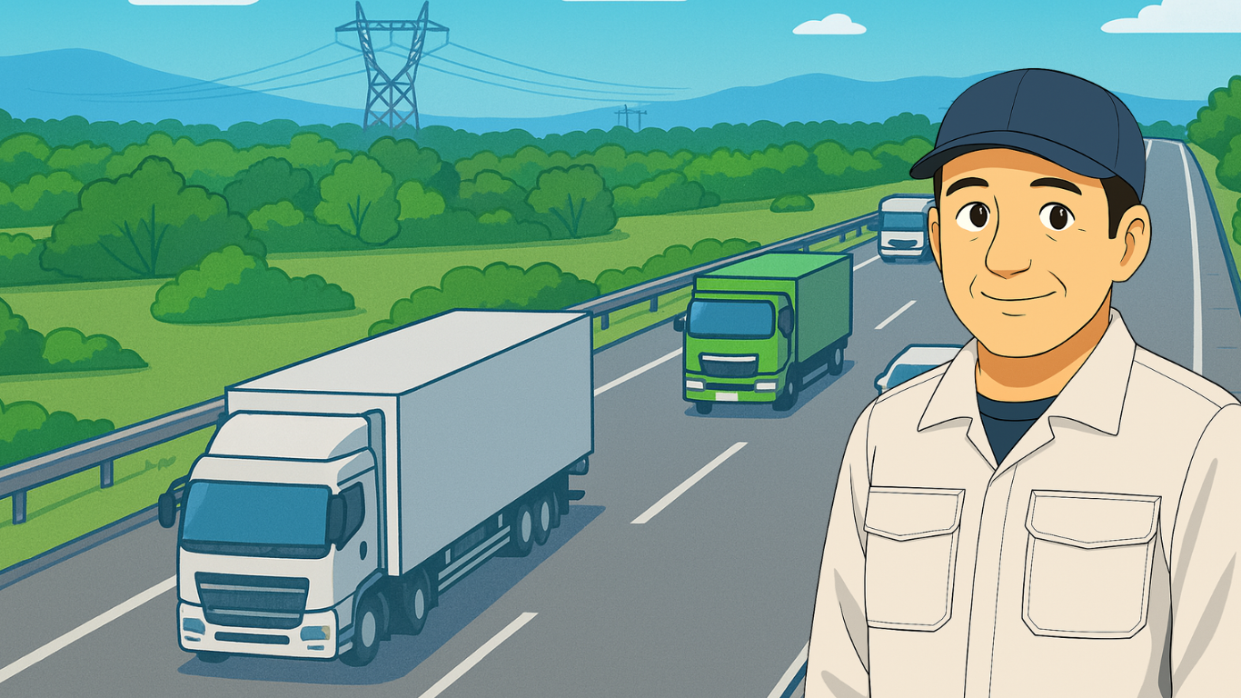 長距離トラック運転手は人間関係が少なく一人で働きやすいことを表したイラスト