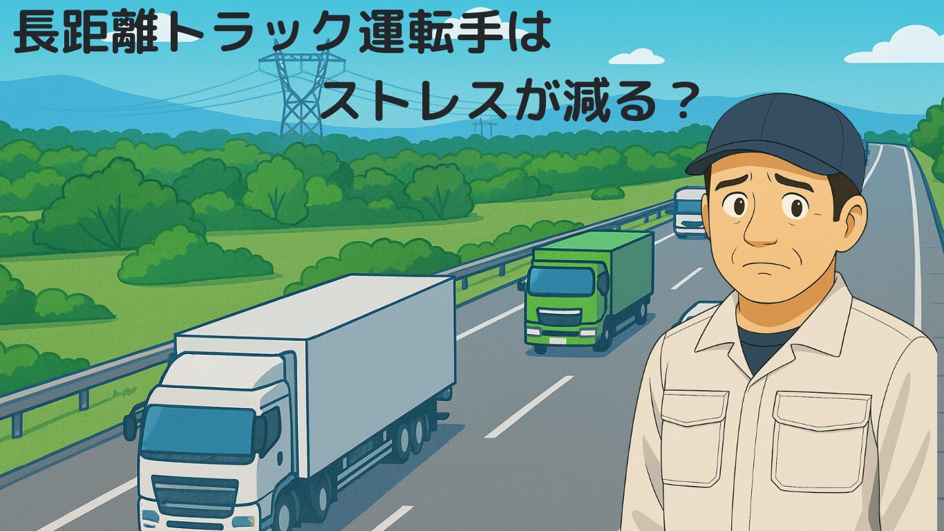 長距離トラック運転手が高速道路を走行しストレスが少ない理由をイメージしたイラスト