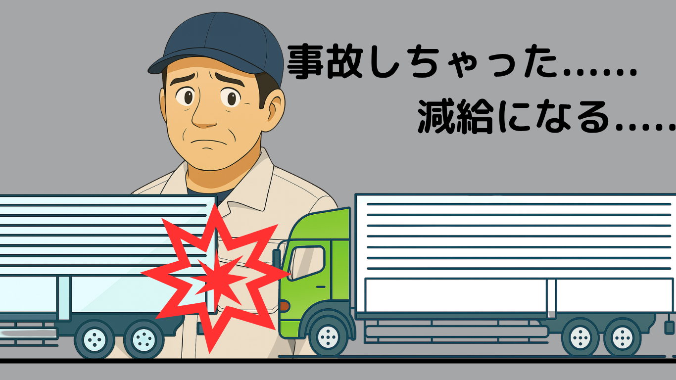 トラック運転手が事故を起こすと減給になるケースを示したイラスト
