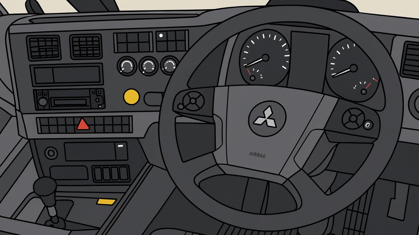 大型トラックの運転席とクルーズコントロール付きのステアリング周りのイラスト