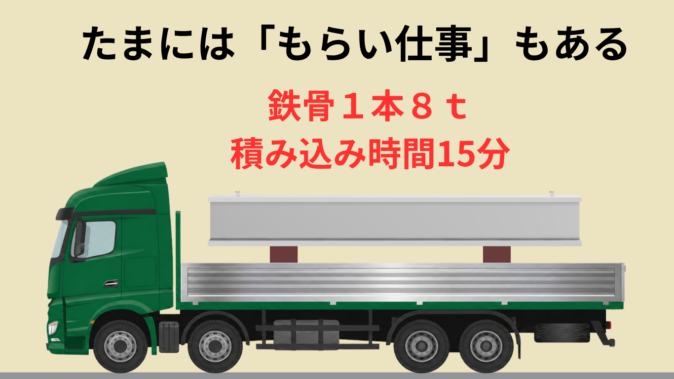大型平ボディトラックで鉄骨1本を運ぶ積み込み時間15分のもらい仕事