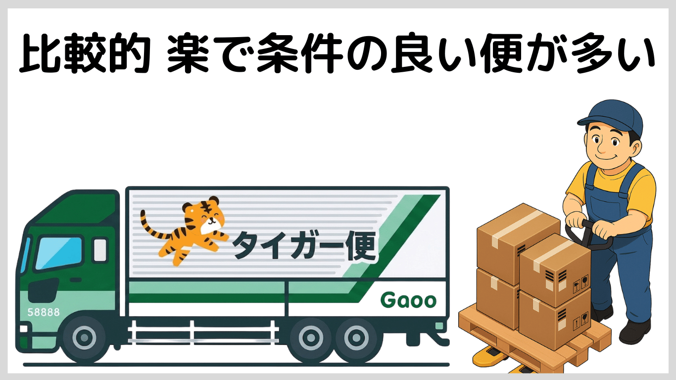 トラックドライバーの比較的楽で条件の良い便のイメージ（負担が少なく働きやすい運送の仕事）