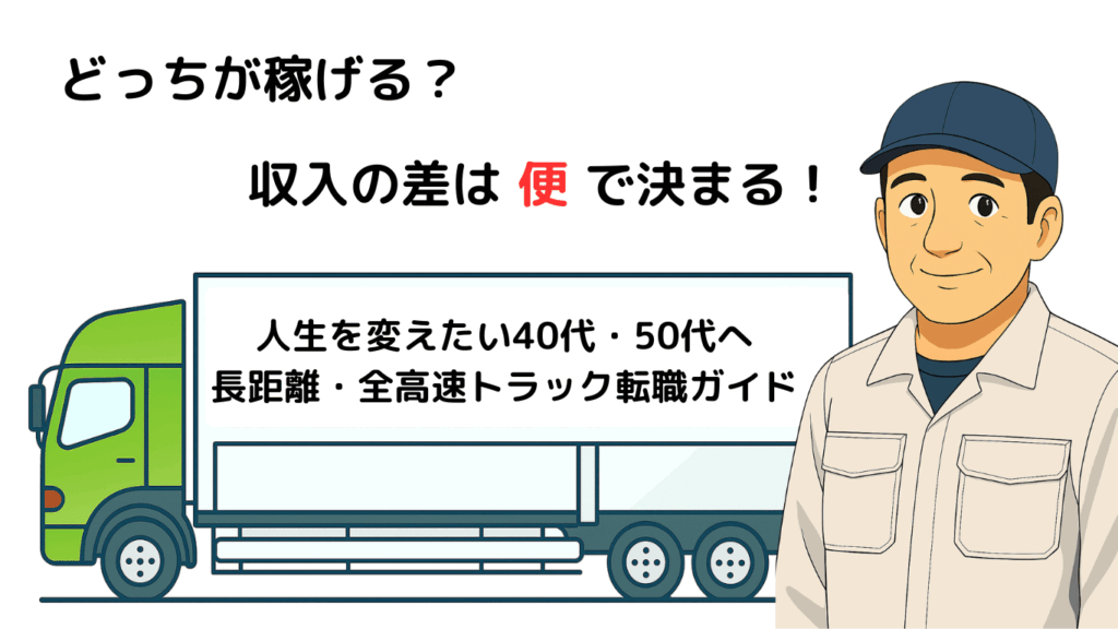 長距離トラック運送会社で元請けと協力会社のどちらが稼げるか、収入の差は便によって決まることを示すイラスト