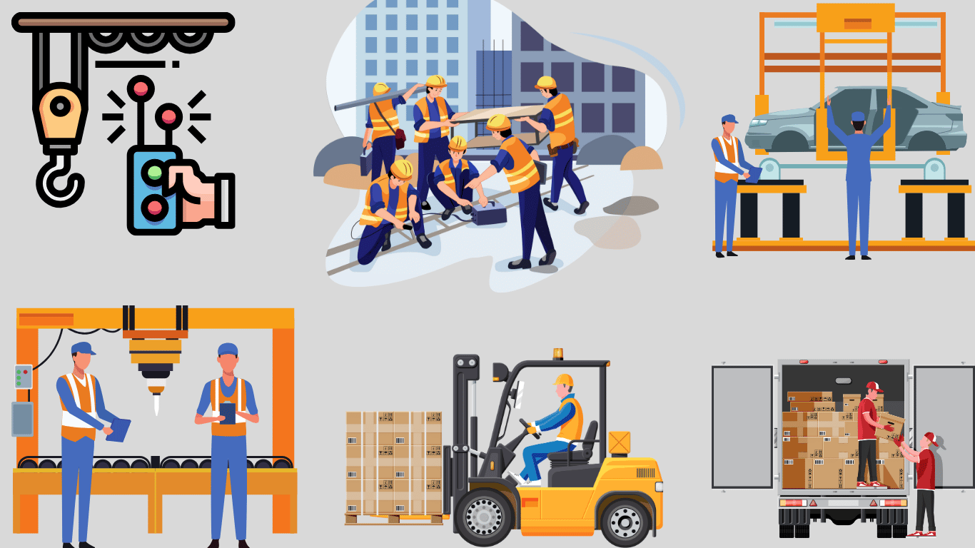 製造業・建設業・物流など幅広い業種で働く人々のイラスト