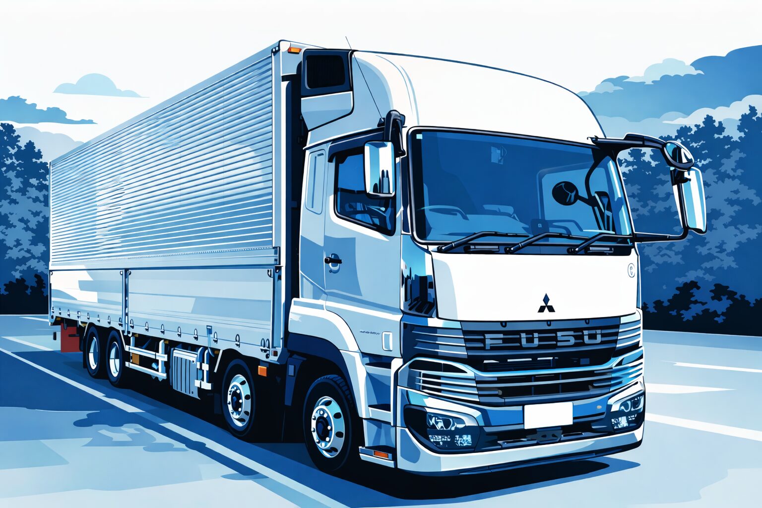 愛知↔埼玉を2日運行する長距離トラック(ウイング車)の運行スケジュールをイメージしたイラスト