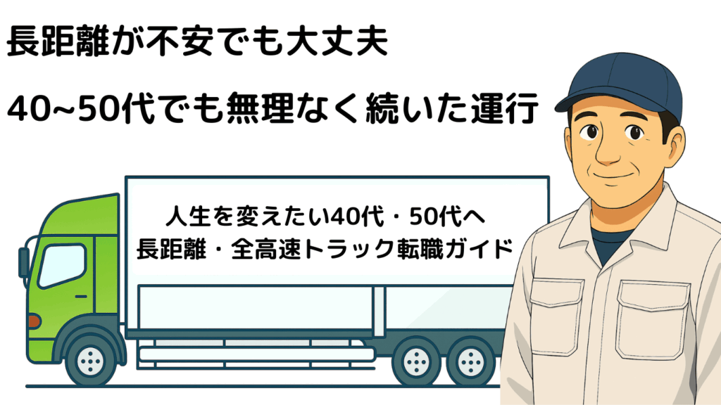 中距離トラックの2日運行で約450kmを走る仕事は、40代・50代でも無理なく続けやすい