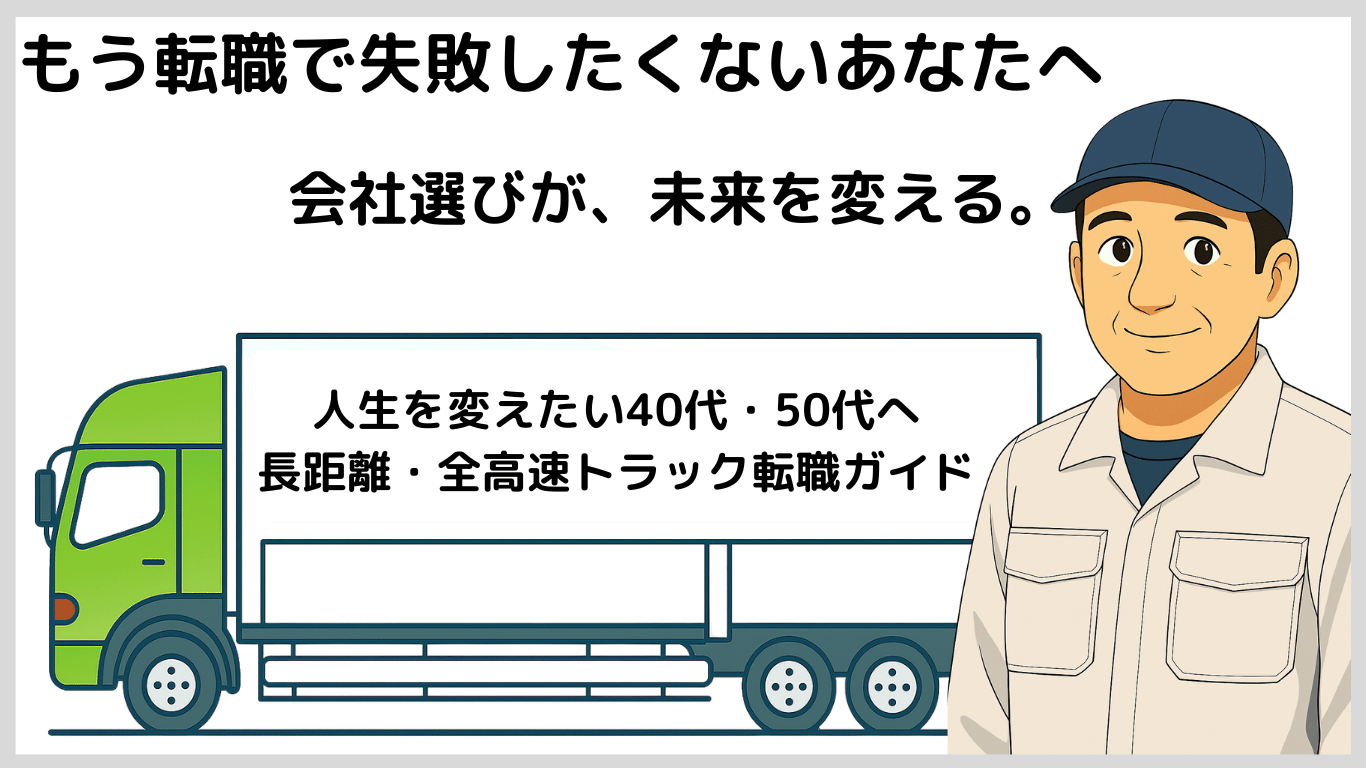 「40代・50代向け長距離トラック転職ガイド｜会社選びが未来を変えることを伝えるイメージ」