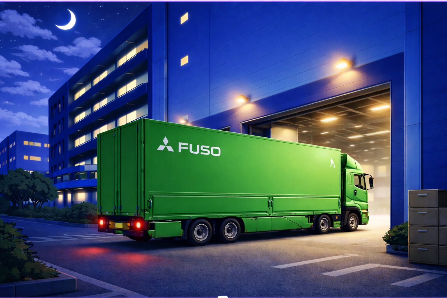 最大手の運送会社と契約している物流会社に大型トラックが到着するイメージ