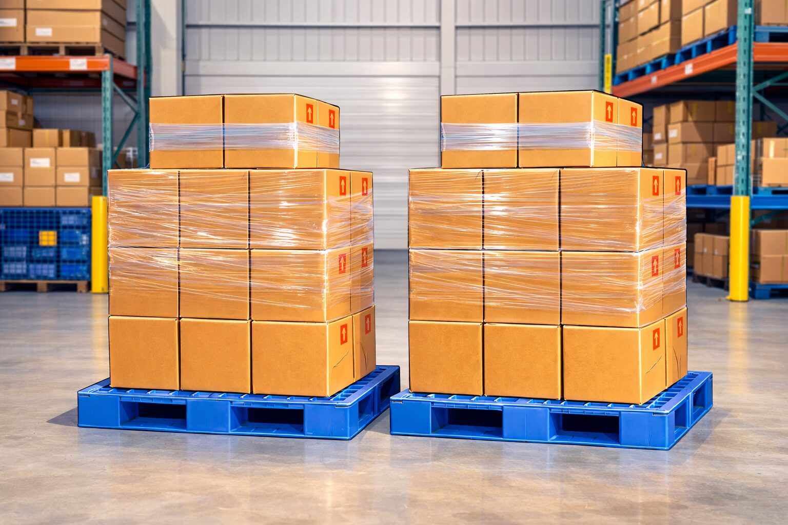 パレットに積まれた荷物をトラックに積み込む物流の荷役作業イメージ