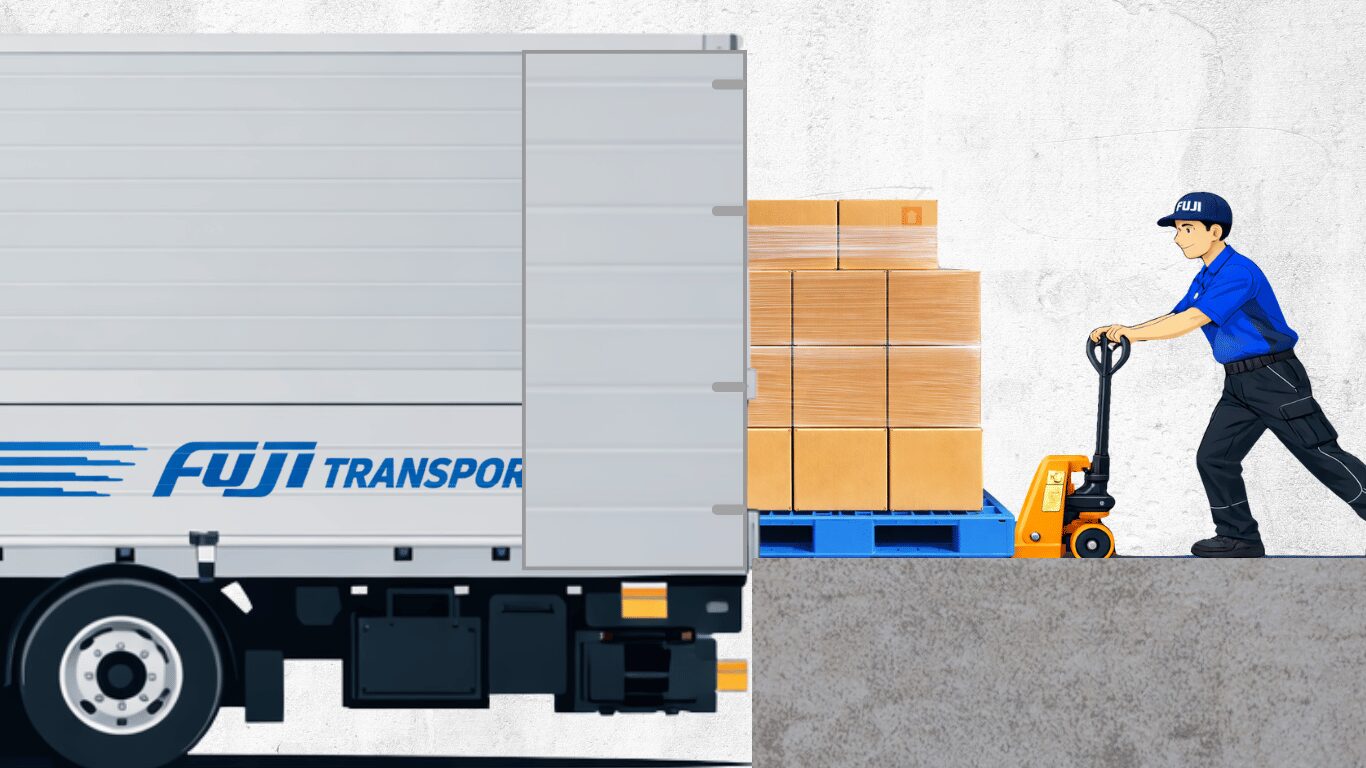 トラックへパレットをハンドリフトで積み込む荷役作業のイメージ