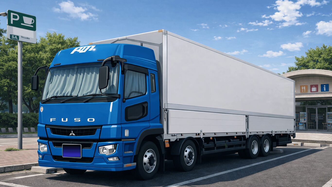 サービスエリアで休憩する大型トラック（トラックドライバーの休息時間・SA休憩）