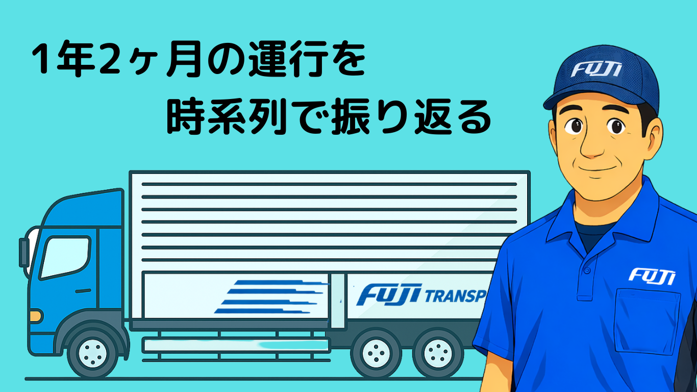 フジトランスポートで1年2ヶ月働いた長距離運行を時系列で振り返るイラスト